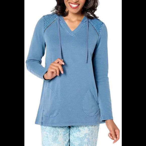 LOGO Life by Lori Goldstein French Terry Pull Over Hoodie Steel Blue - Regular - Picture 1 of 1